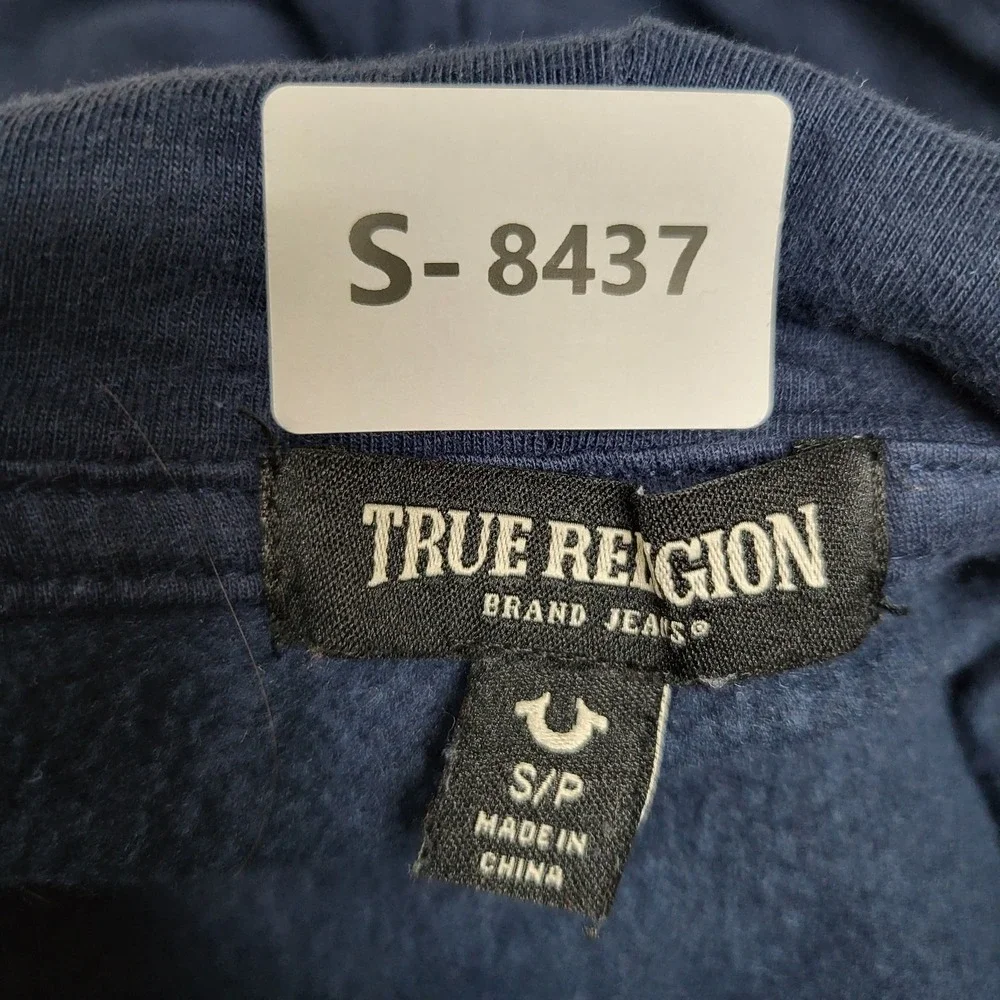 True Religion Men Hoodie S Navy‎ Guitar Buddha Logo Zipper Graphic Print Long